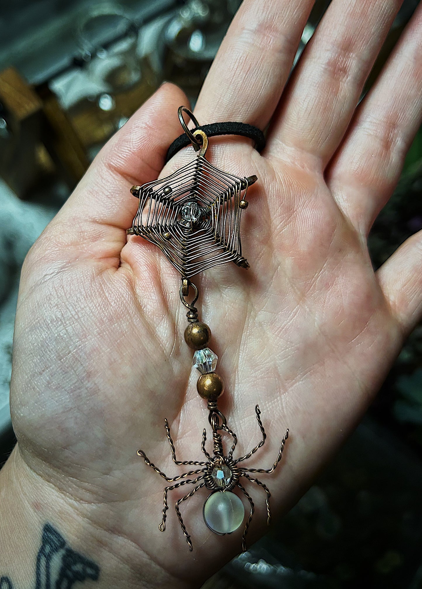 Beaded Dangle Spider With Web