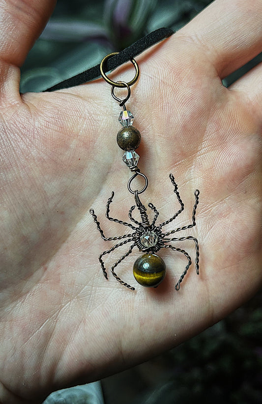 Dangle Tigers Eye Spider Pendant