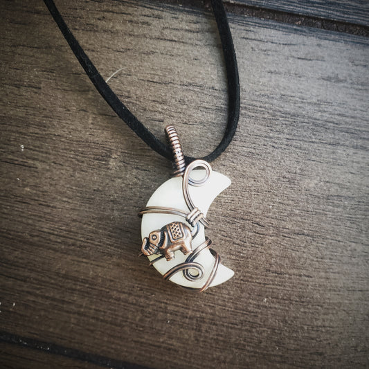 Moon Shaped Aventurine Stone Wrapped in Oxidized Copper