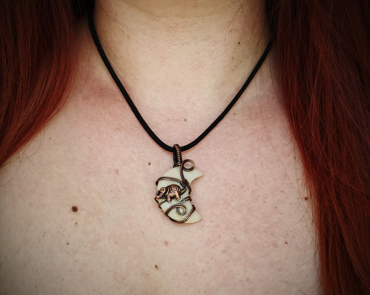 Moon Shaped Aventurine Stone Wrapped in Oxidized Copper
