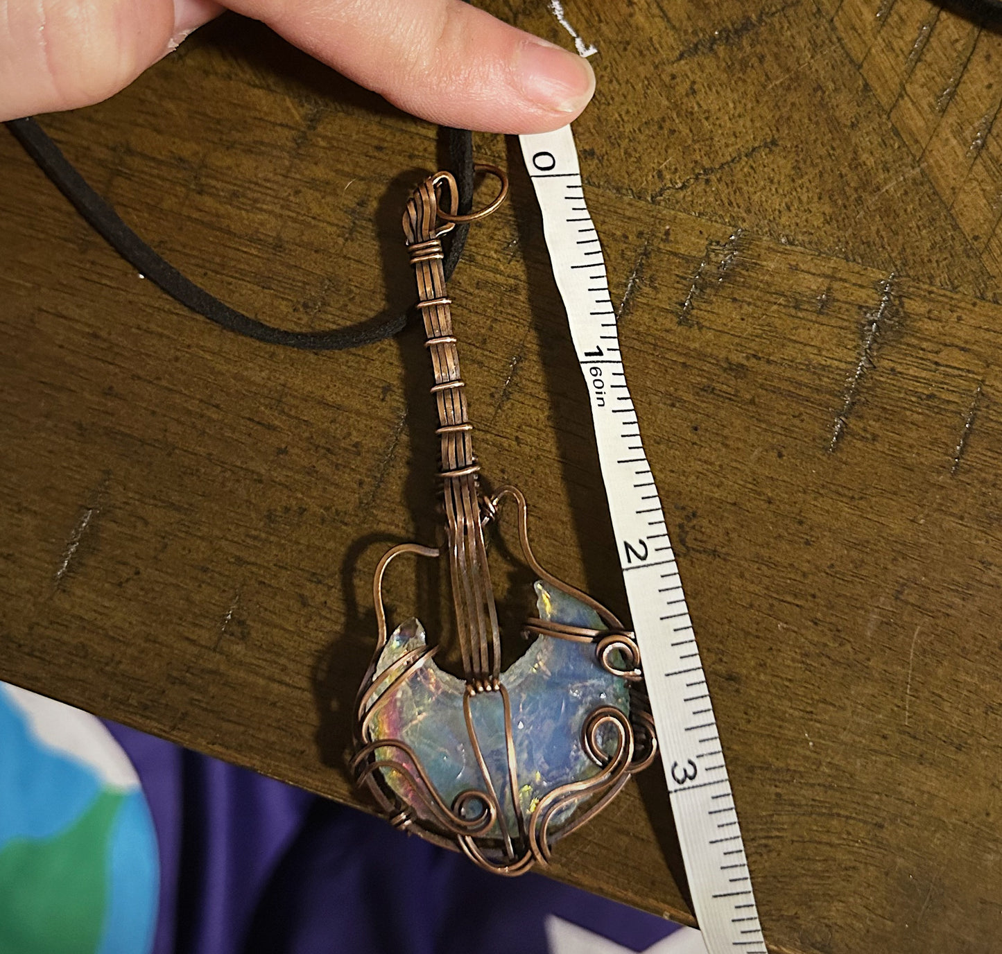 Opalite and copper guitar pendant