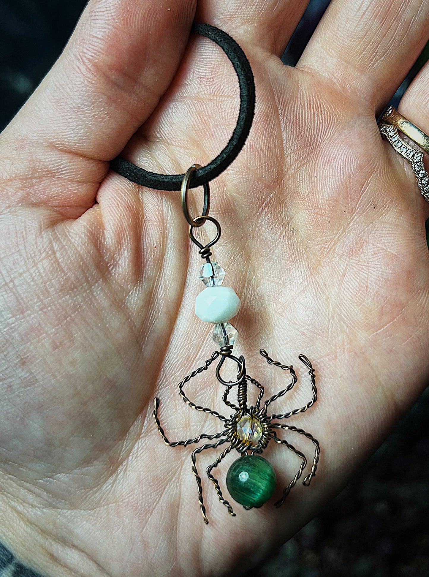 Green Tigers Eye Dangle Spider Pendant