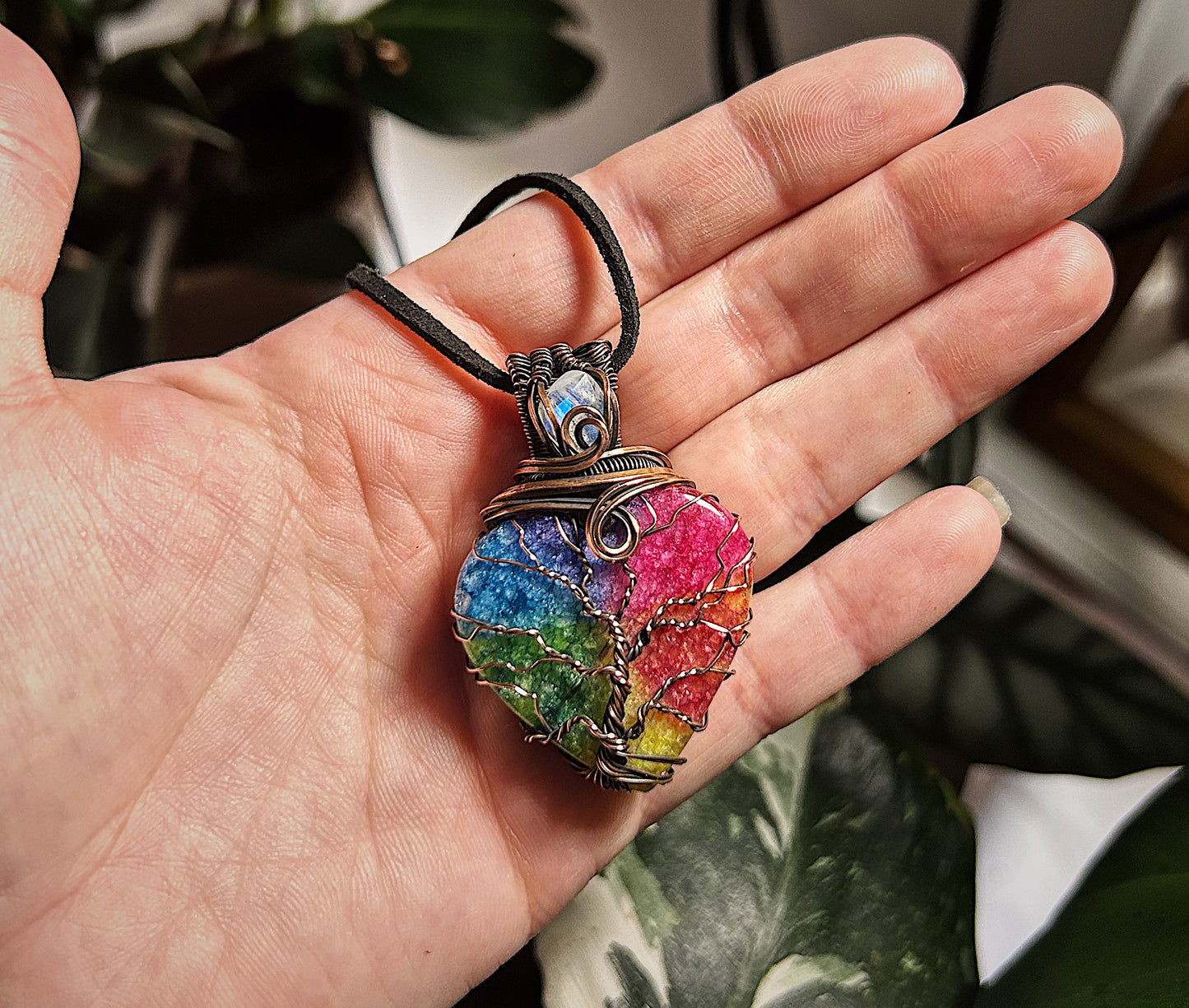 Tree of life with moonstone and rainbow dyed druzy