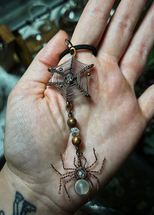 Beaded Dangle Spider With Web